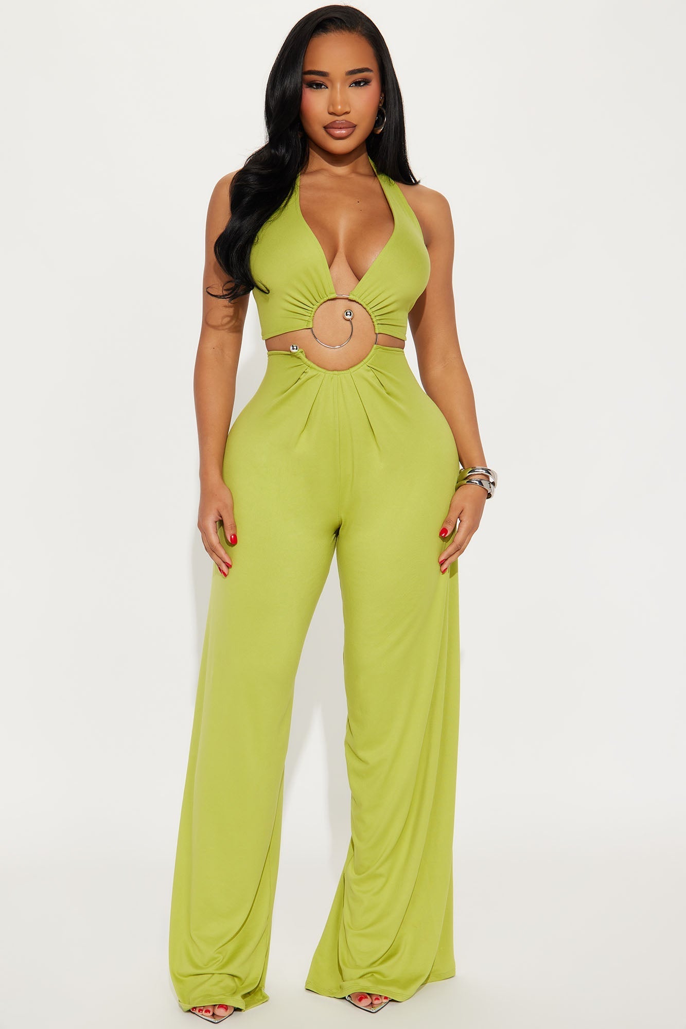 Lala Cotton Halter Jumpsuit - Chartreuse