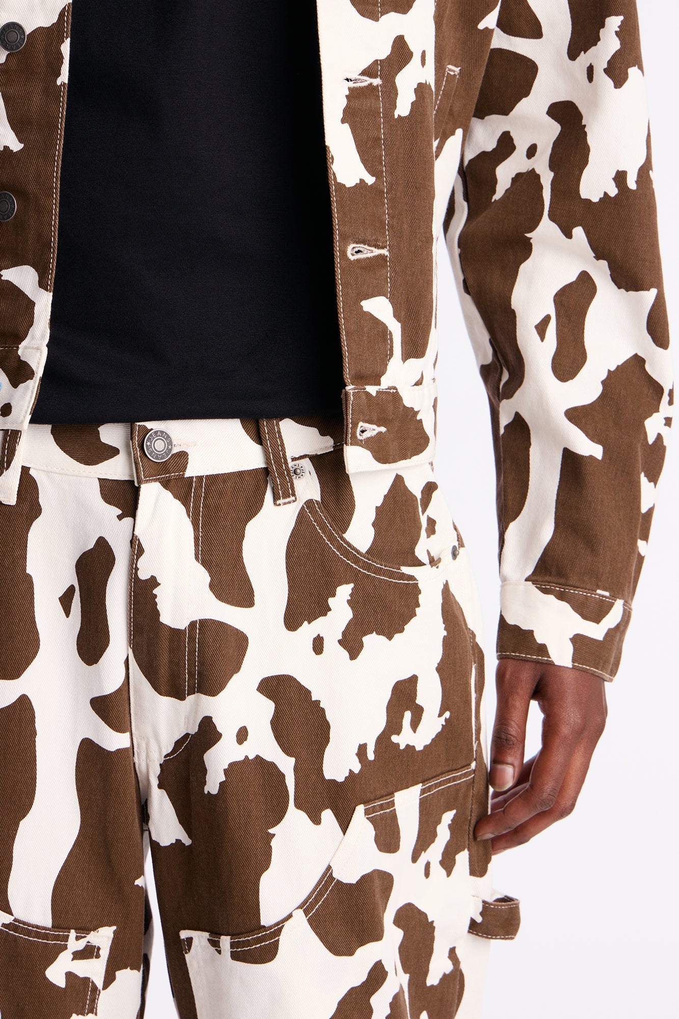 Straight Cow Print Carpenter Jean - Brown/combo