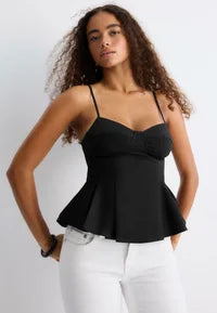 Stradivarius FITTED PLEATED TOP - Blouse - black