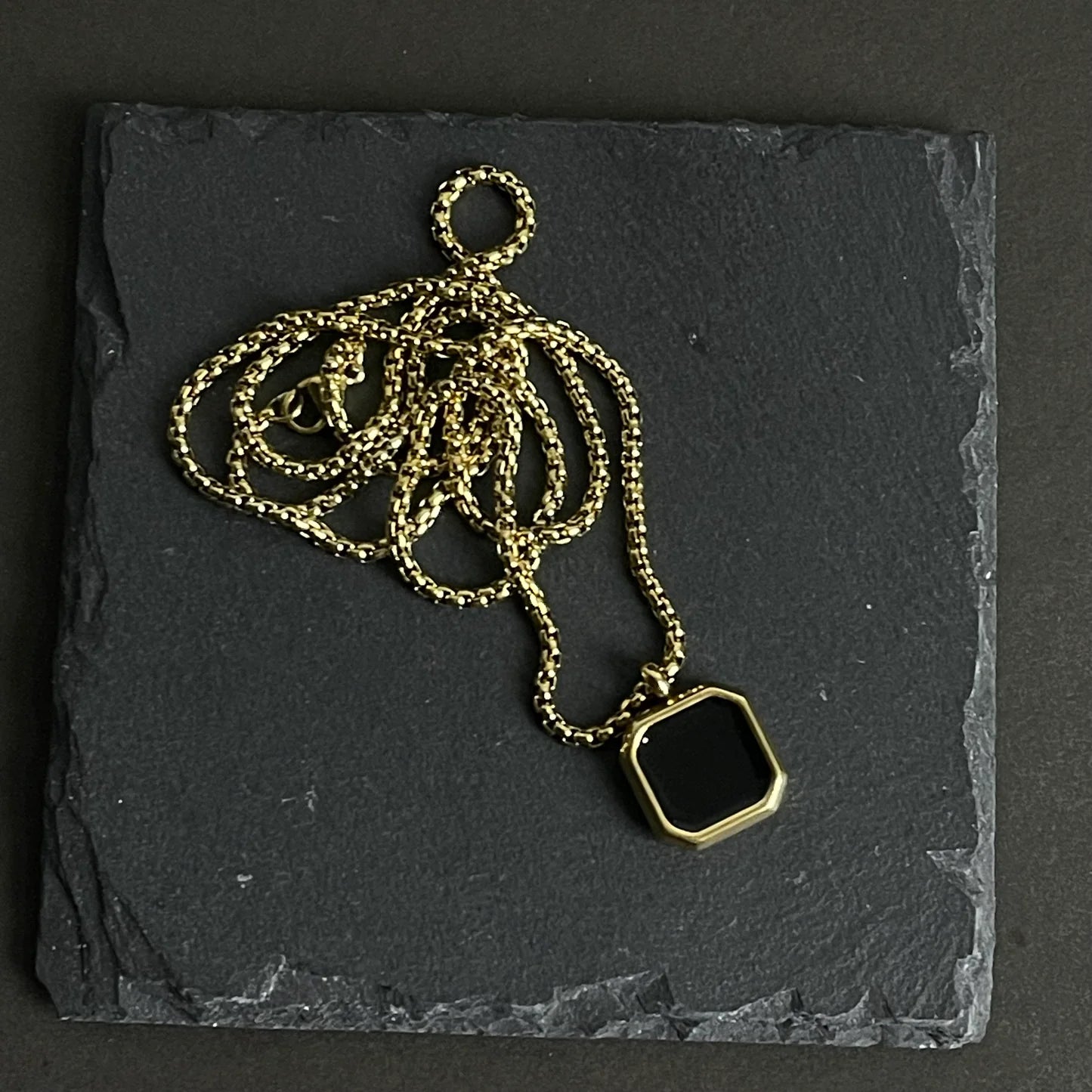 Golden Epoxy Square Minimal Pendant Necklace For Men
