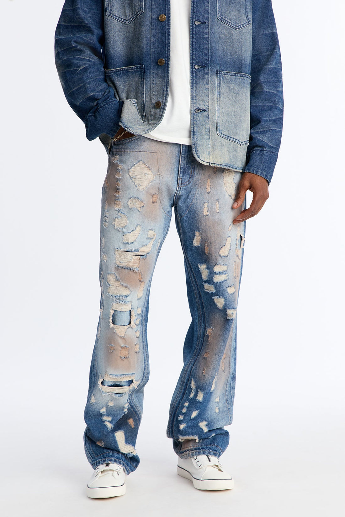 Stacked Slim Flare Razed Jean - Vintage Blue Wash