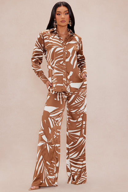 Sasha Satin Pant Set - Brown/combo