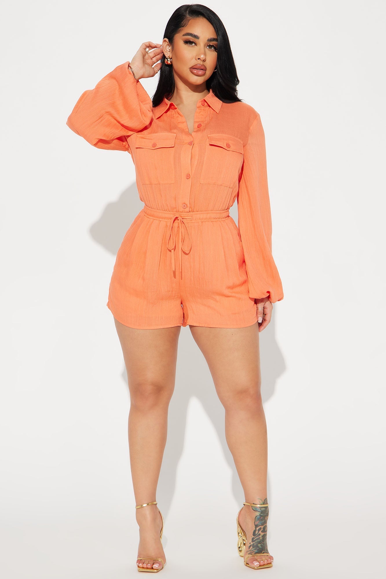 Hamptons Linen Romper - Orange
