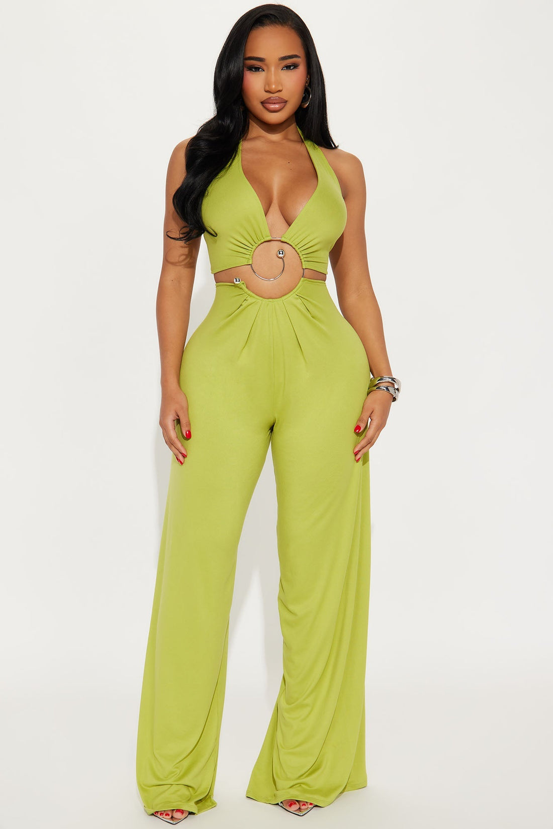 Lala Cotton Halter Jumpsuit - Chartreuse