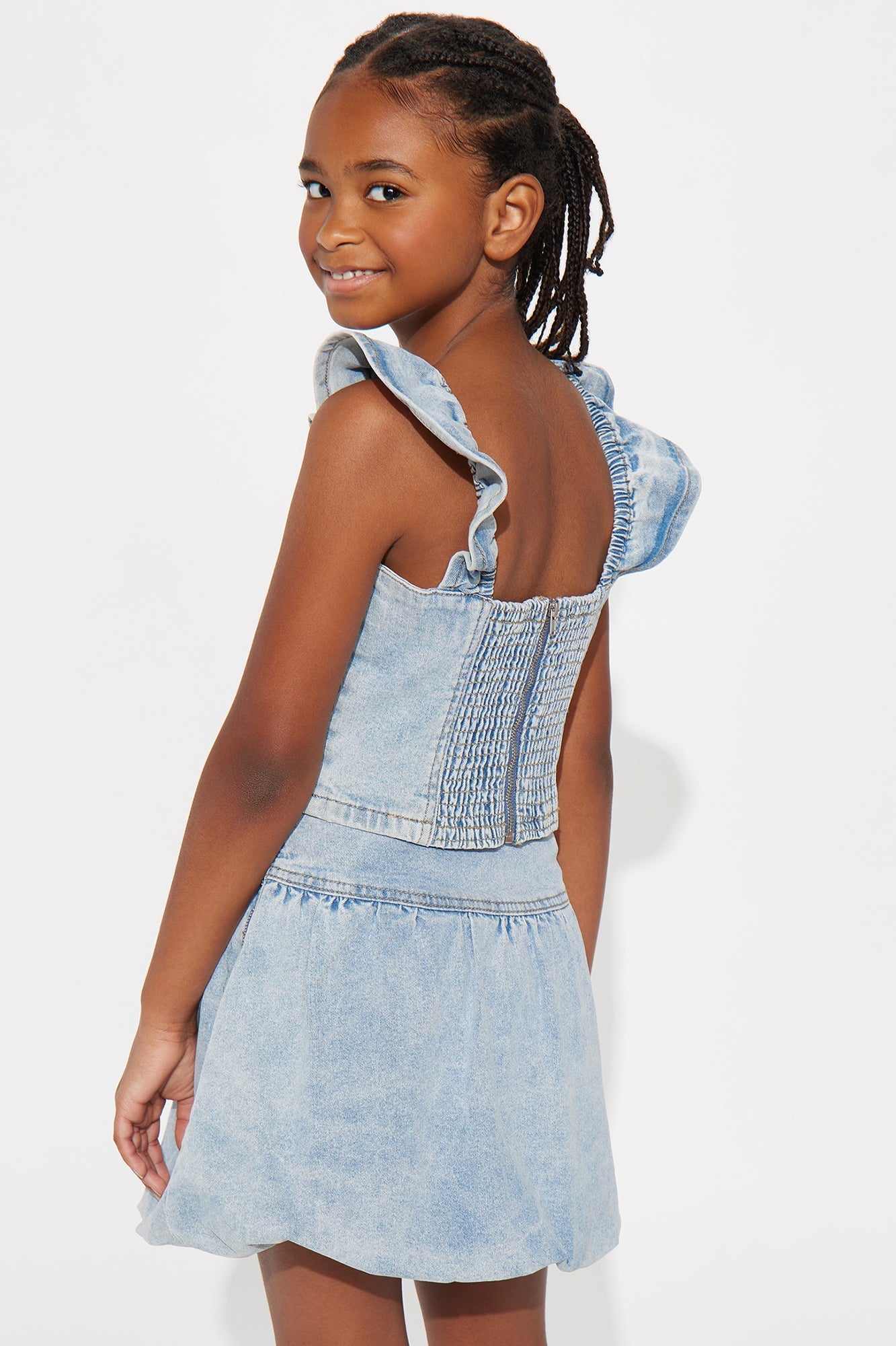 Mini Jessica Bubble Skirt Set - Light Wash