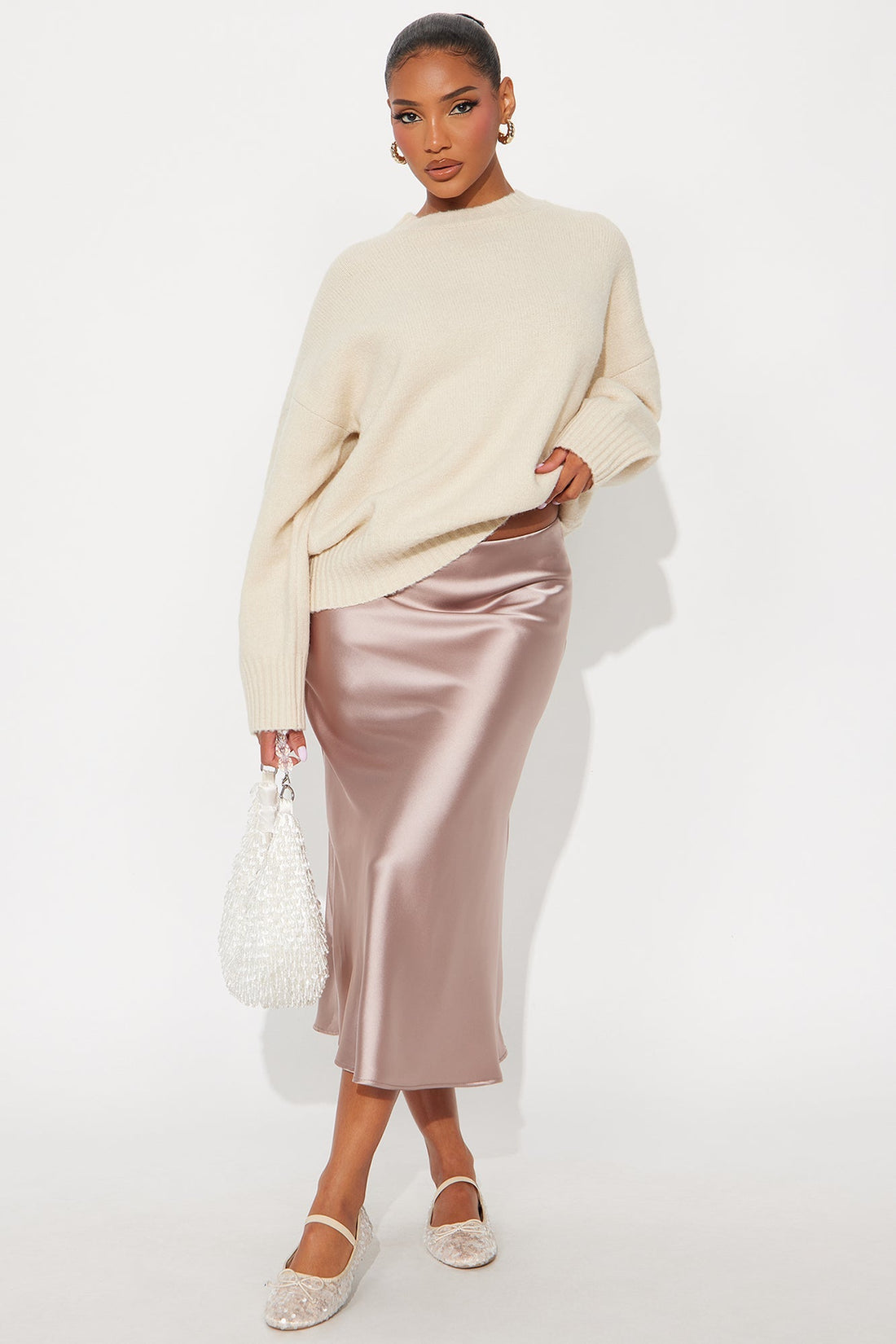 Girls Need Love Satin Midi Skirt - Mocha