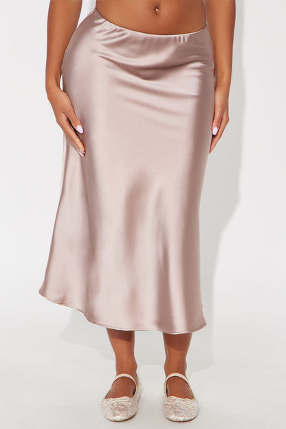 Girls Need Love Satin Midi Skirt - Mocha