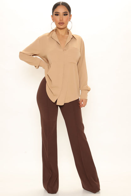 CEO Of Slaying Button Down Top - Taupe