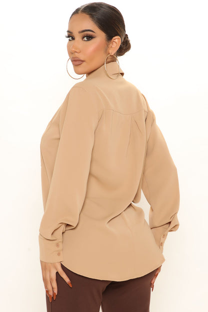 CEO Of Slaying Button Down Top - Taupe