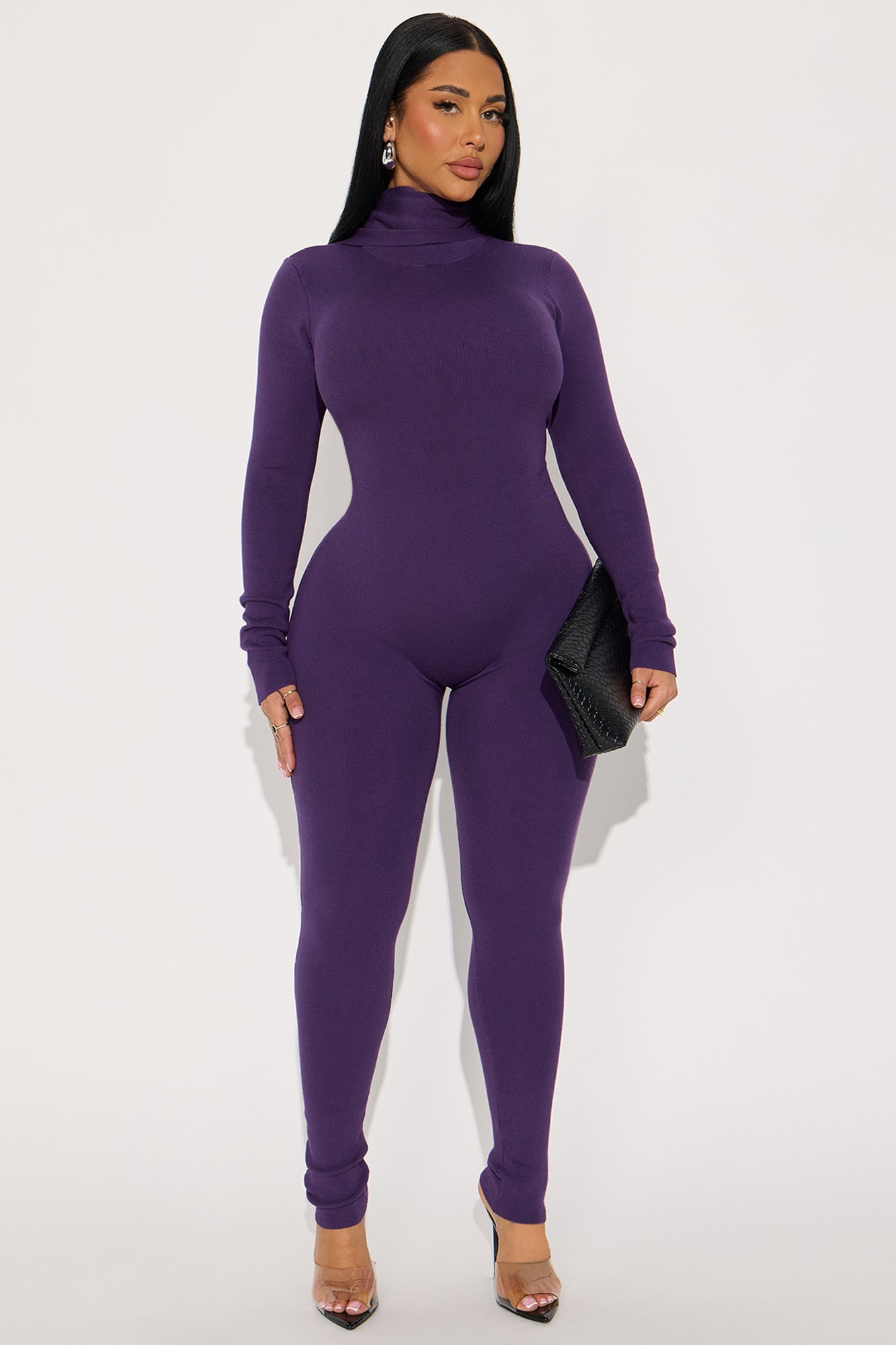 Love Me More Sweater Skinny Leg Jumpsuit - Plum