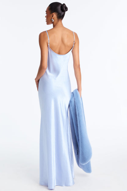 Riley Satin Gown And Wrap Set - Light Blue