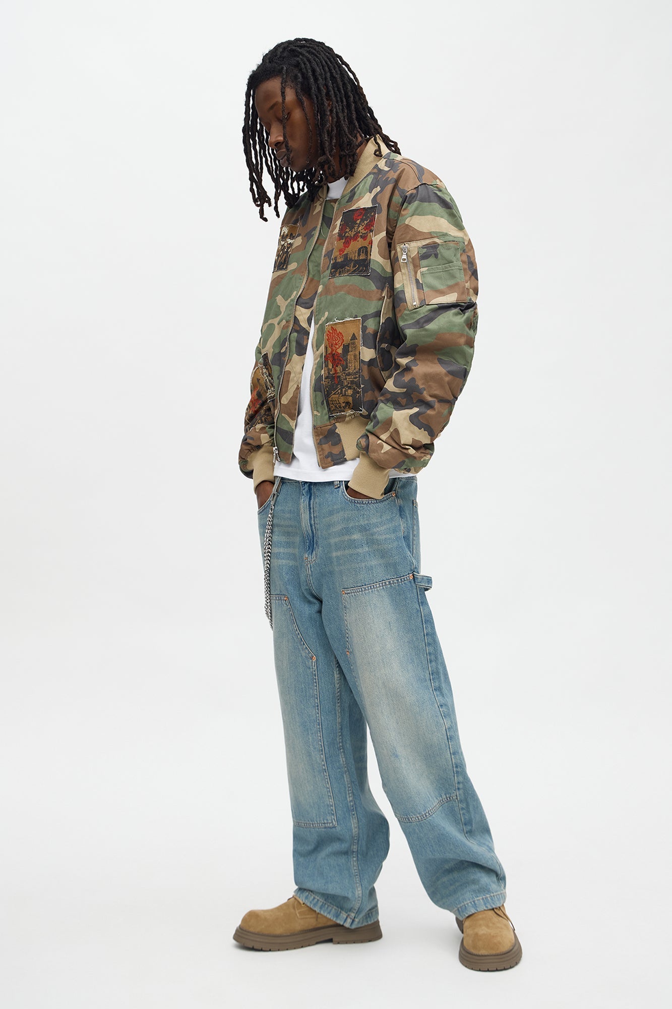 Baggy Double Knee Jean - Medium Blue Wash