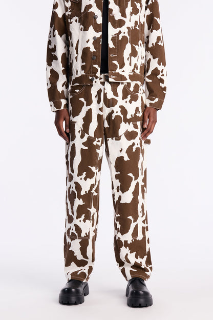 Straight Cow Print Carpenter Jean - Brown/combo