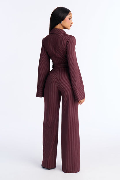 Kylie Blazer Pinstripe Wide Leg Jumpsuit - Wine