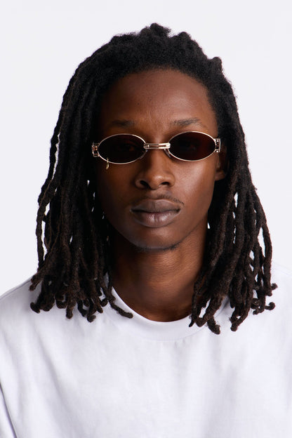 Round Metal Grommet Colored Lenses Sunglasses - Black/Brown