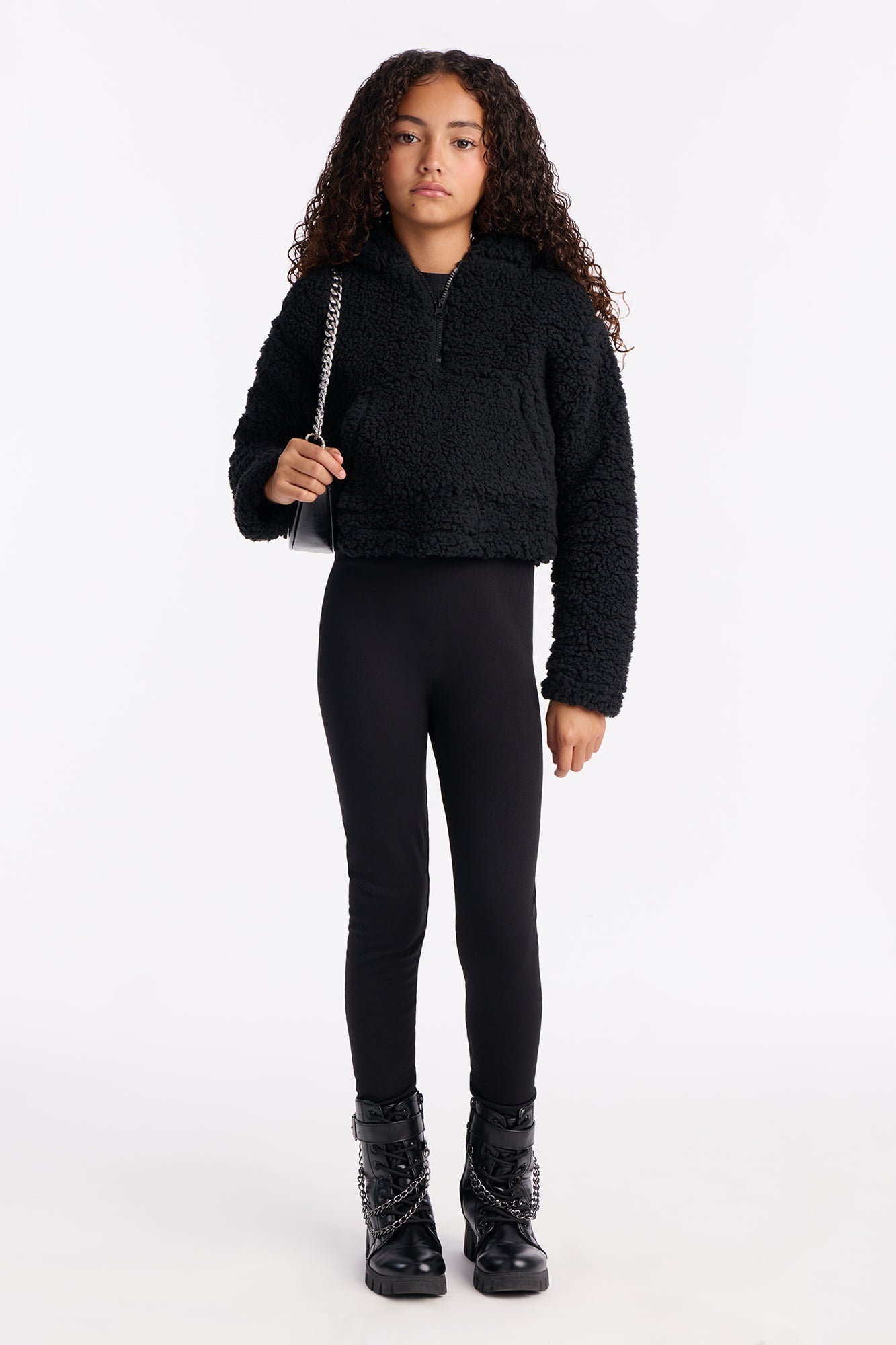 Mini Solid Sherpa Fleece Lined Legging Set II - Black