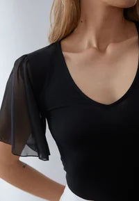 Anna Field TOP WITH CHIFFON SLEEVES - Print T-shirt - black