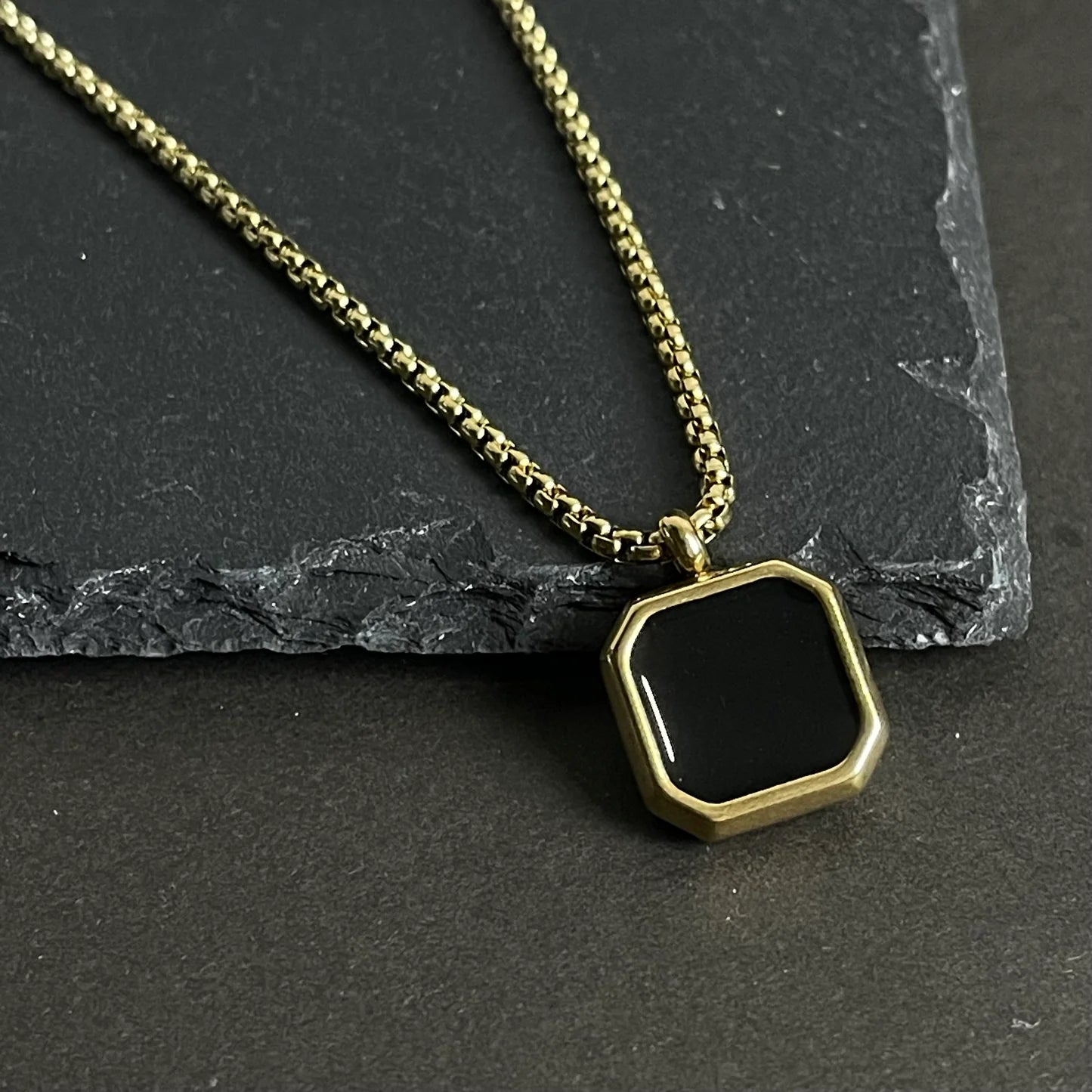 Golden Epoxy Square Minimal Pendant Necklace For Men