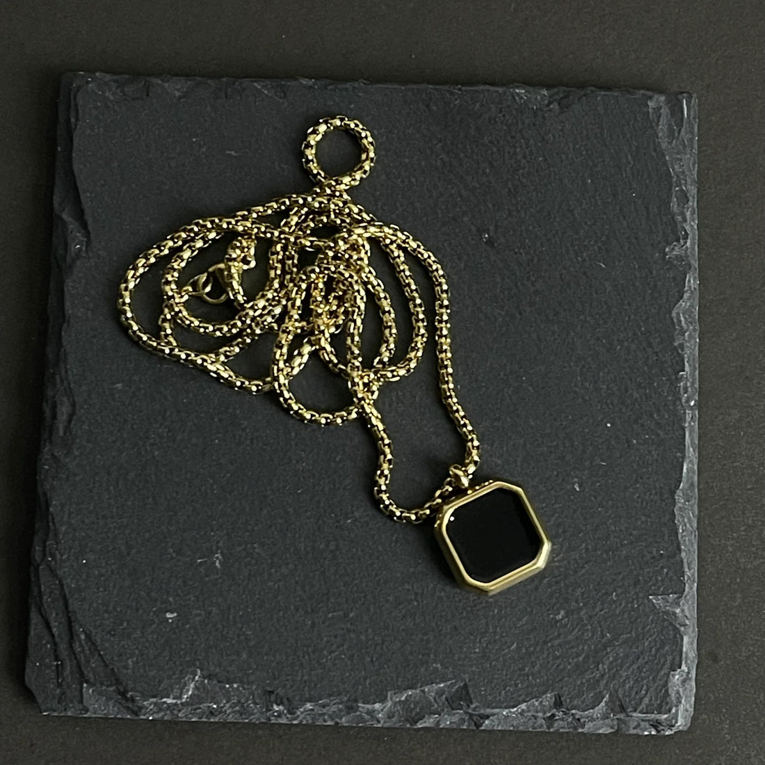 Golden Epoxy Square Minimal Pendant Necklace For Men