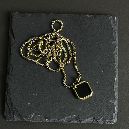 Golden Epoxy Square Minimal Pendant Necklace For Men