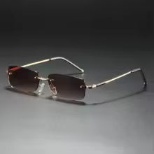 Fashion Small Sun Glasses for Men Retro Rectangular Sunglasses Rimless Brand Designer
