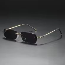 Fashion Small Sun Glasses for Men Retro Rectangular Sunglasses Rimless Brand Designer