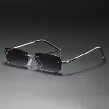 Fashion Small Sun Glasses for Men Retro Rectangular Sunglasses Rimless Brand Designer