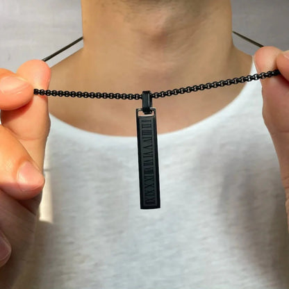 Roman Numeral Black Flat Bar Pendant For Men