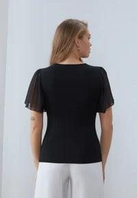 Anna Field TOP WITH CHIFFON SLEEVES - Print T-shirt - black